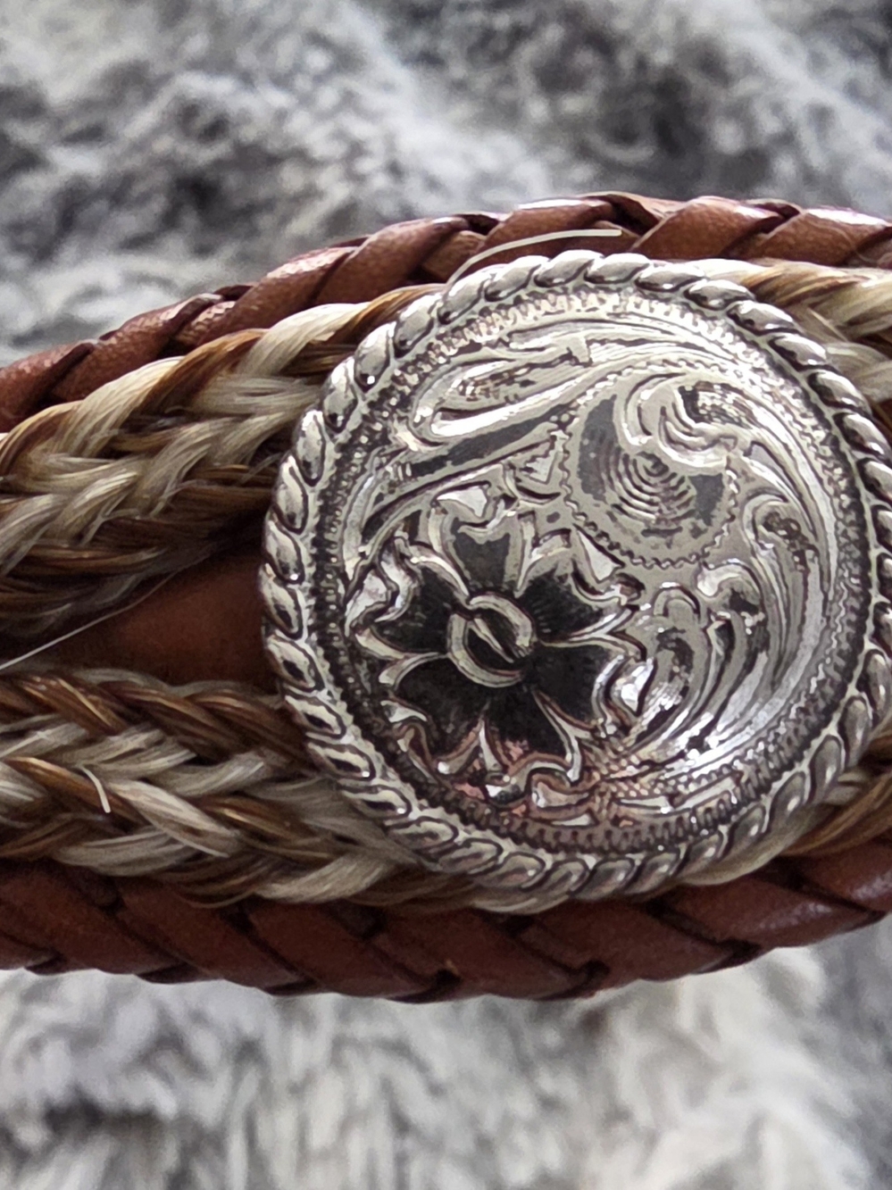 Tony Lama Brown Braided Leather Belt with Silver Concho